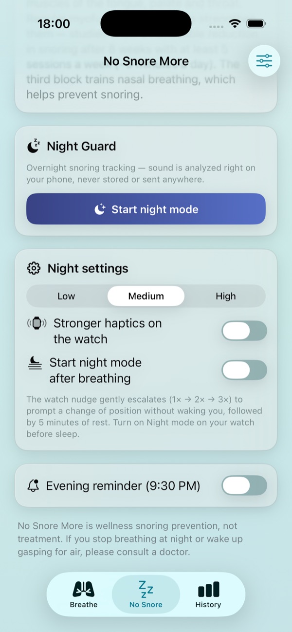 Breathune — night mode